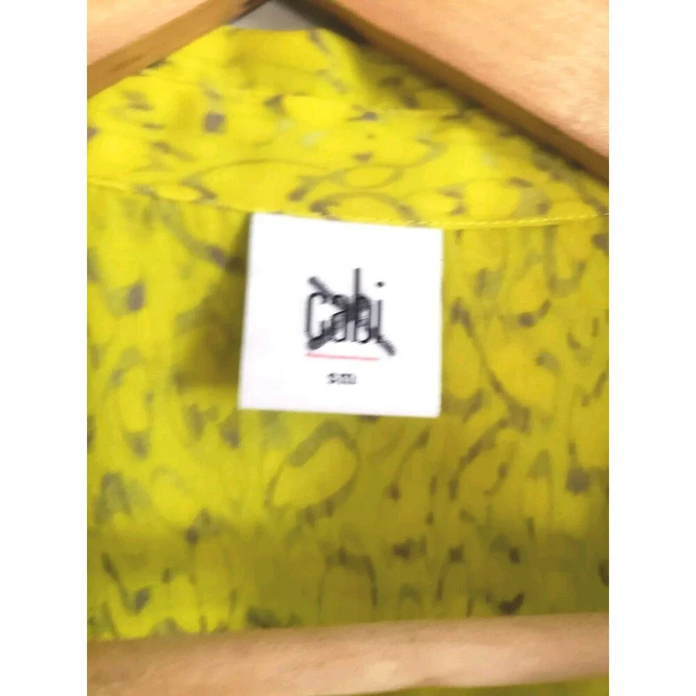 CAbi Reign Chartreuse Lime Chiffon Blouse Hi Low Hem Sleeveless Size Small - Picture 2 of 9